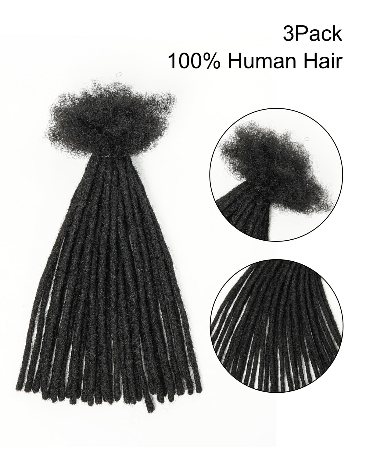 100% Human Hair Pencil Dreadlocks Extensions for Women/Men/Kids DIY - 10inch Small Size 0.4cm Thin Locs - Natural Black - 3 Packs (90 Strands)