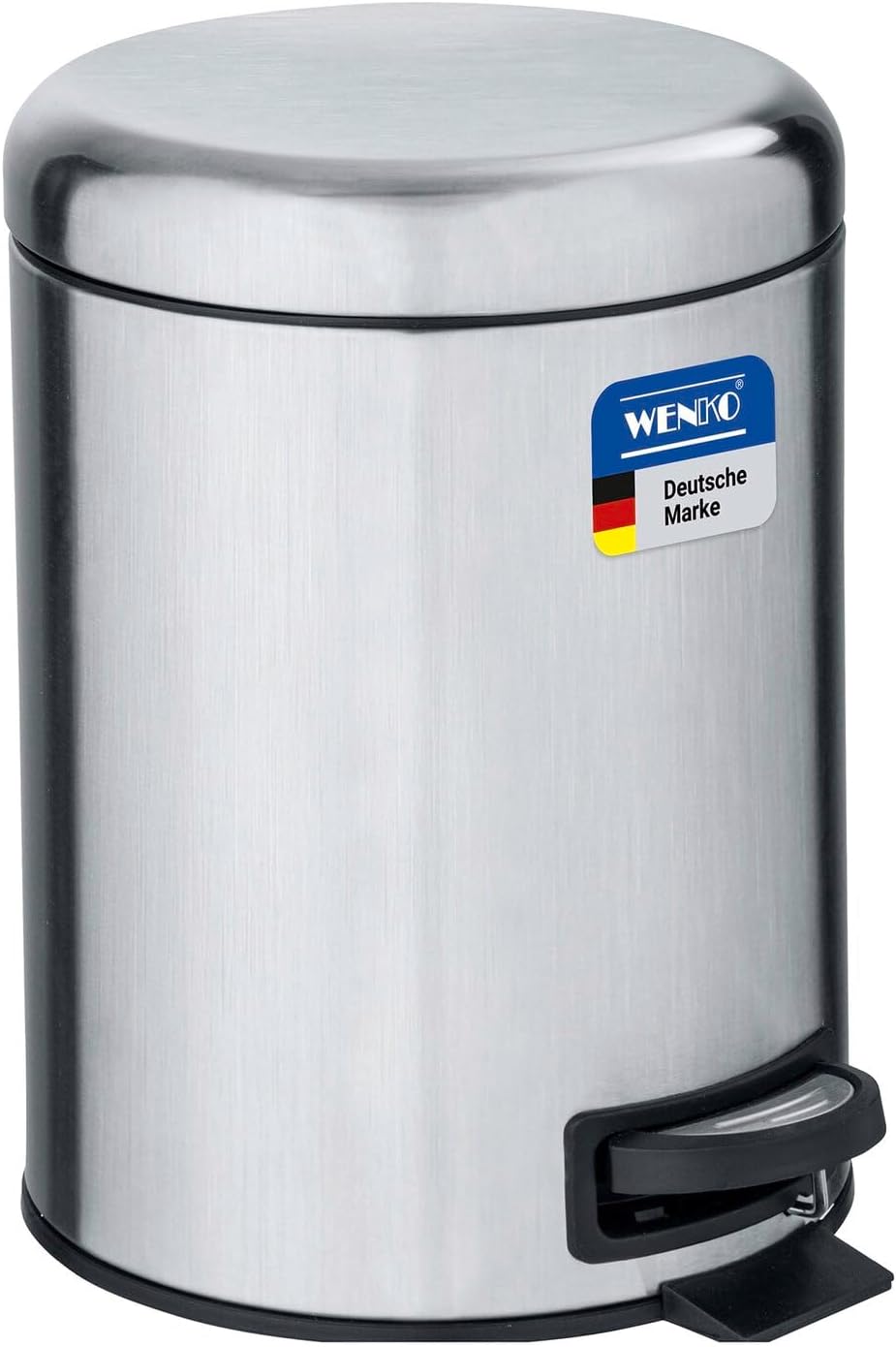WENKO Cosmetic Bin 5 Litres Rust-Proof Stainless Steel Removable Inner Bucket with Bin Bag Holder Bathroom Bin with Lid and Pedal Function Fold-Out Carry Handle Matte Leman