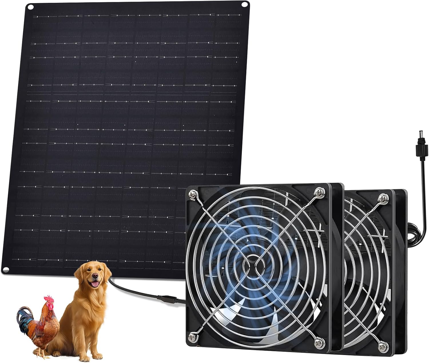 Solar Powered Fan, 25W Solar Fans for Outside Vent Exhaust Fan Waterproof for Shed Chicken Coops Greenhouse Doghouses Pet House for Intake or Exhaust Air Cooling