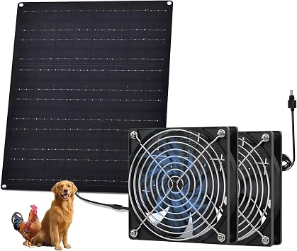 Solar Powered Fan, 25W Solar Fans for Outside Vent Exhaust Fan Waterproof for Shed Chicken Coops Greenhouse Doghouses Pet House for Intake or Exhaust Air Cooling