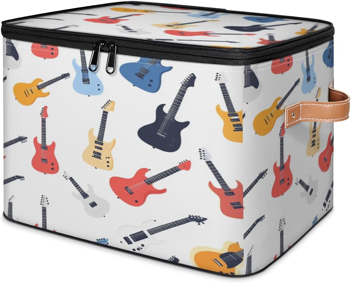 Colorful Guitars Storage Basket with Lid