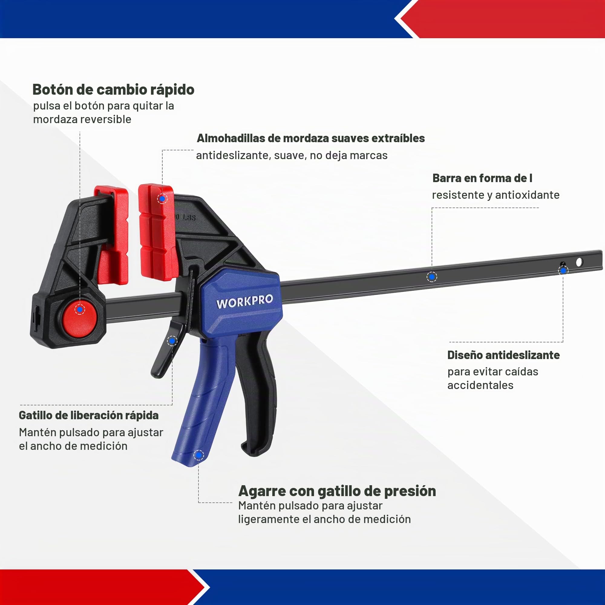 WORKPRO 2 Piezas Sargento Barra de 305mm, Fuerza de Sujeción 136kg