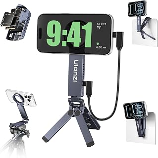 Ulanzi MA58 スマホ三脚 SSDケース付き ミニ三脚 magsafeに対応 スマホスタンド 折りたたみ式 多機能 角度調整可能 1/4ネジ穴付き Arca対応 磁気マグネット式 フック付き アルミ製 携帯スタンド 360度回転 安定 軽量 セルフィー/生放送/撮影録画/動画鑑賞に最適 旅行・Vlog用 磁気三脚 Android/iPhone17対応