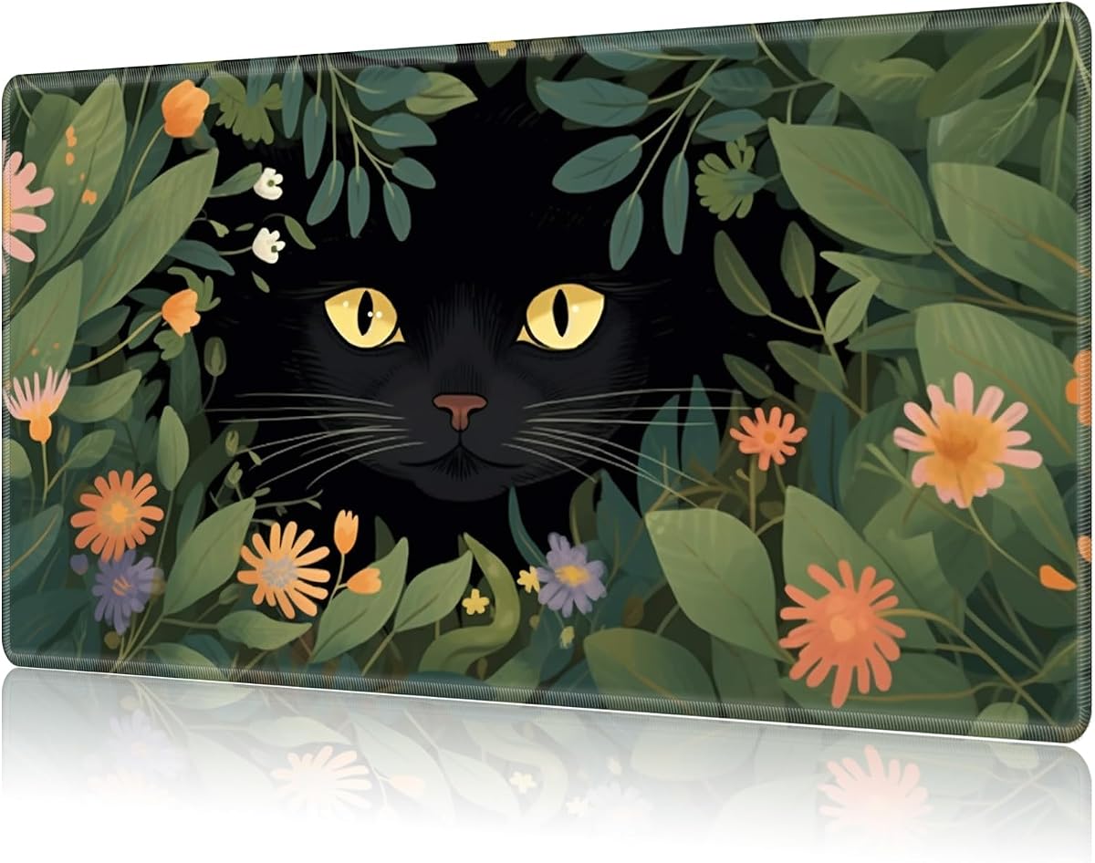 MTG Playmat,Game Play Mat for MTG TCG 27.6 x 15.7 inches Cards Game Playmats,Trading Card Game Stitched Play Mats Commander Deck Gaming Desk Mat Card Gameplay Mats-Cat Eyes Leaves