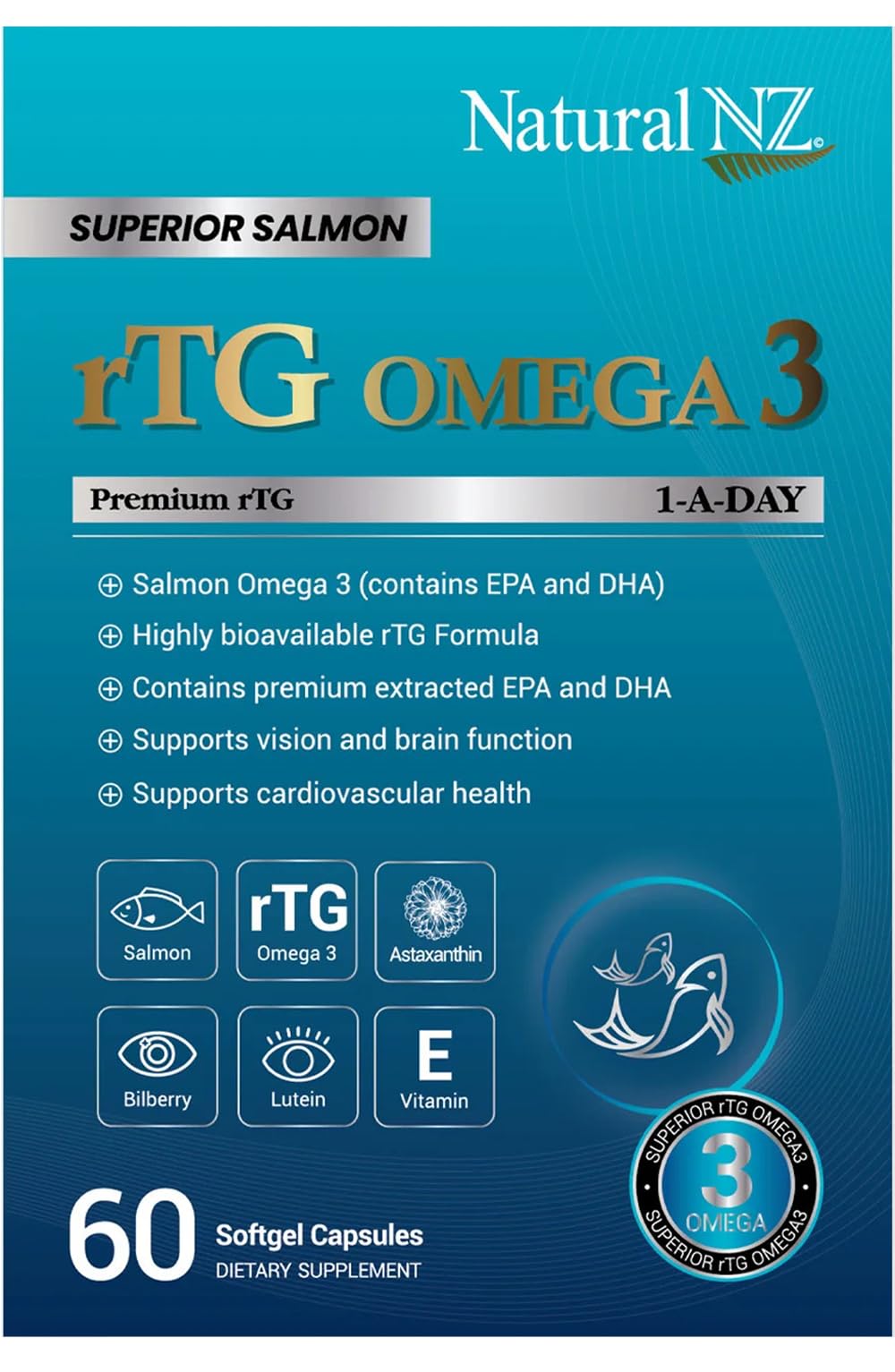 Premium Salmon rTG Omega3 1-A-Day 60 Softgels (1)