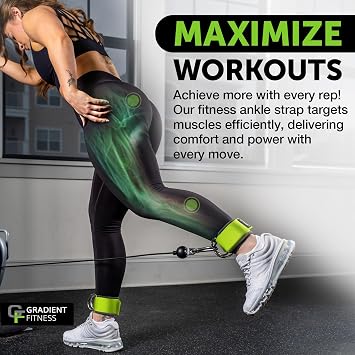 Gradient Fitness アンクルストラップ Dリング2個 グリーン | グレー | ケーブルマシン用アンクルストラップ ワークアウト用アンクルバンド ケーブルアンクルストラップ ケーブルマシンアタッチメント ジム用アンクルケーブルアタッチメント