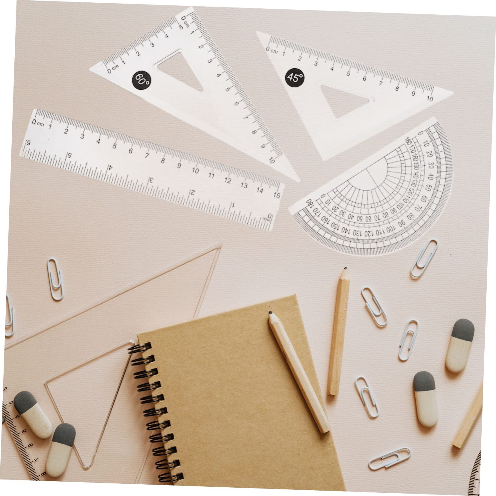 20 Set Righello trasparente da 15 cm righello curvo righello di matematica multi - Righello ergonomico righello triangolare goniometro per la geometria plastica Transparent