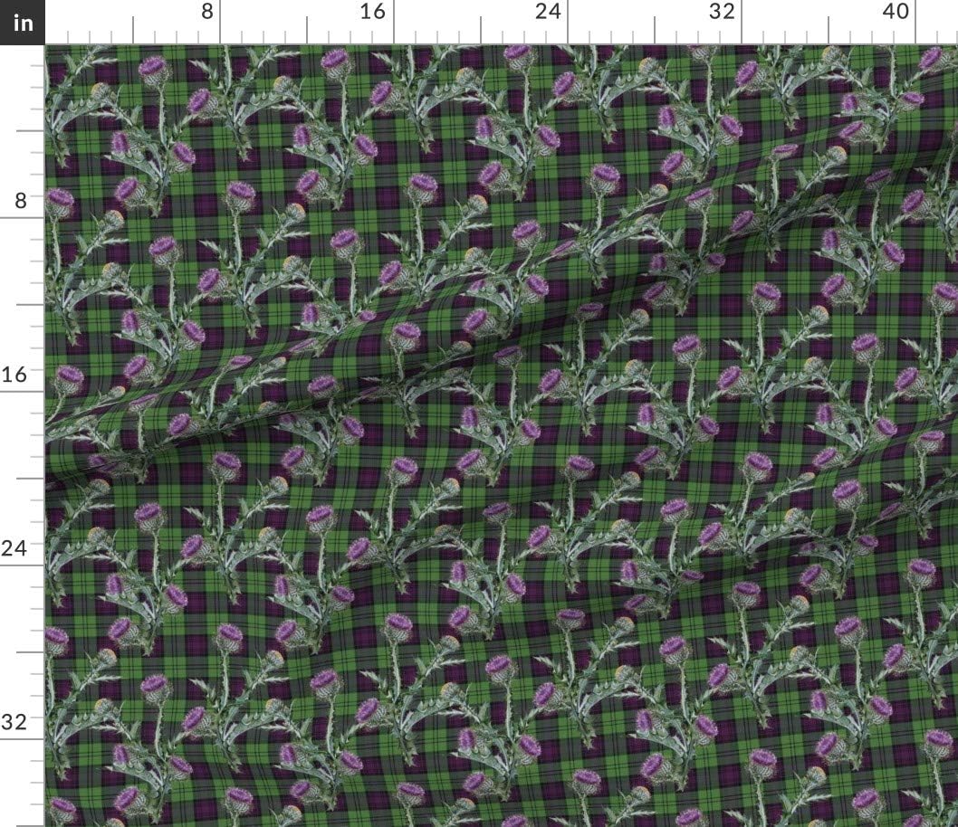 Spoonflower Fabric - Plaid Thistle Green and Purple Scottish Tartan Scottland Wildflower Printed on Petal Signature Cotton Fabric by The Yard - Sewing Quilting Apparel Crafts Decor