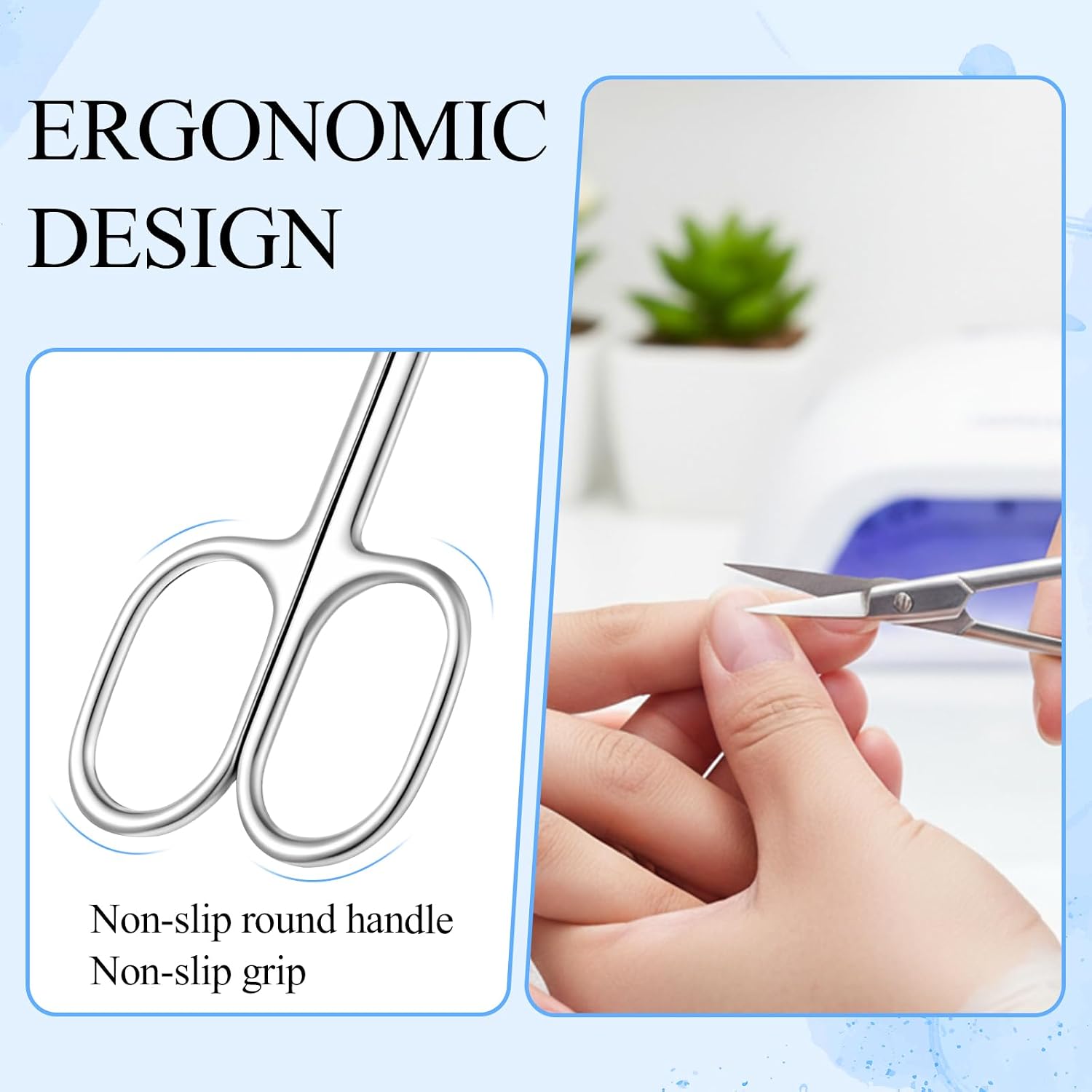 Cuticle Scissors with Curved Sharp Tip, Manicure Scissor Nail Cuticle Trimmer Multi-Purpose Professional Stainless Steel Fine Cuticles Cutter for Cuticles Care, Eyebrow, Nail, Eyelash, Beards, Silver