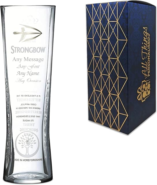 Personalised Engraved Official Strongbow Pint Glass, Personalise with Any Message for Any Occasion, Stylize with a Variety of Fonts, Gift Box Included, Laser Engraved