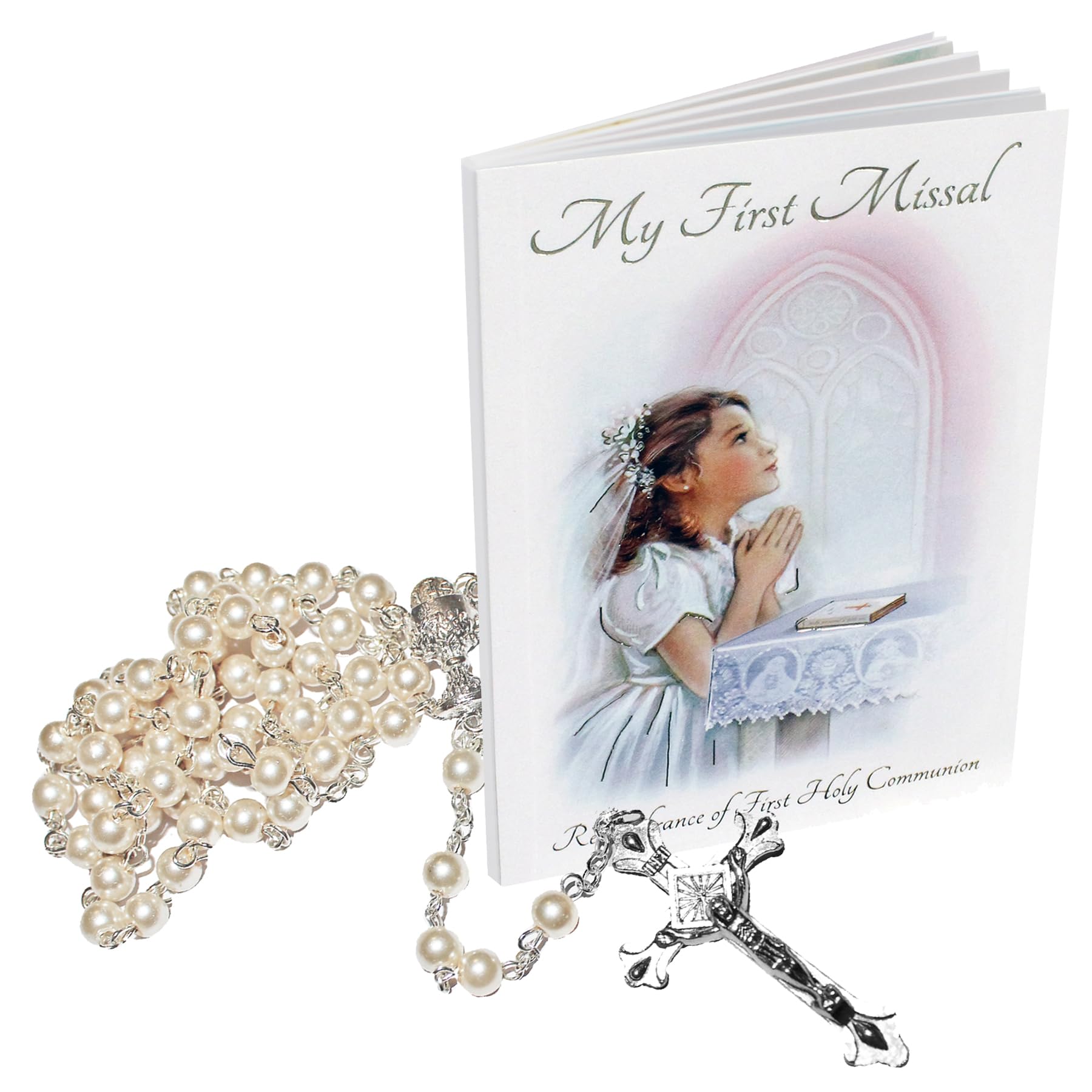 Widdle Gifts First Holy Communion Girl Missal Book and Pearl Rosary Gift Set
