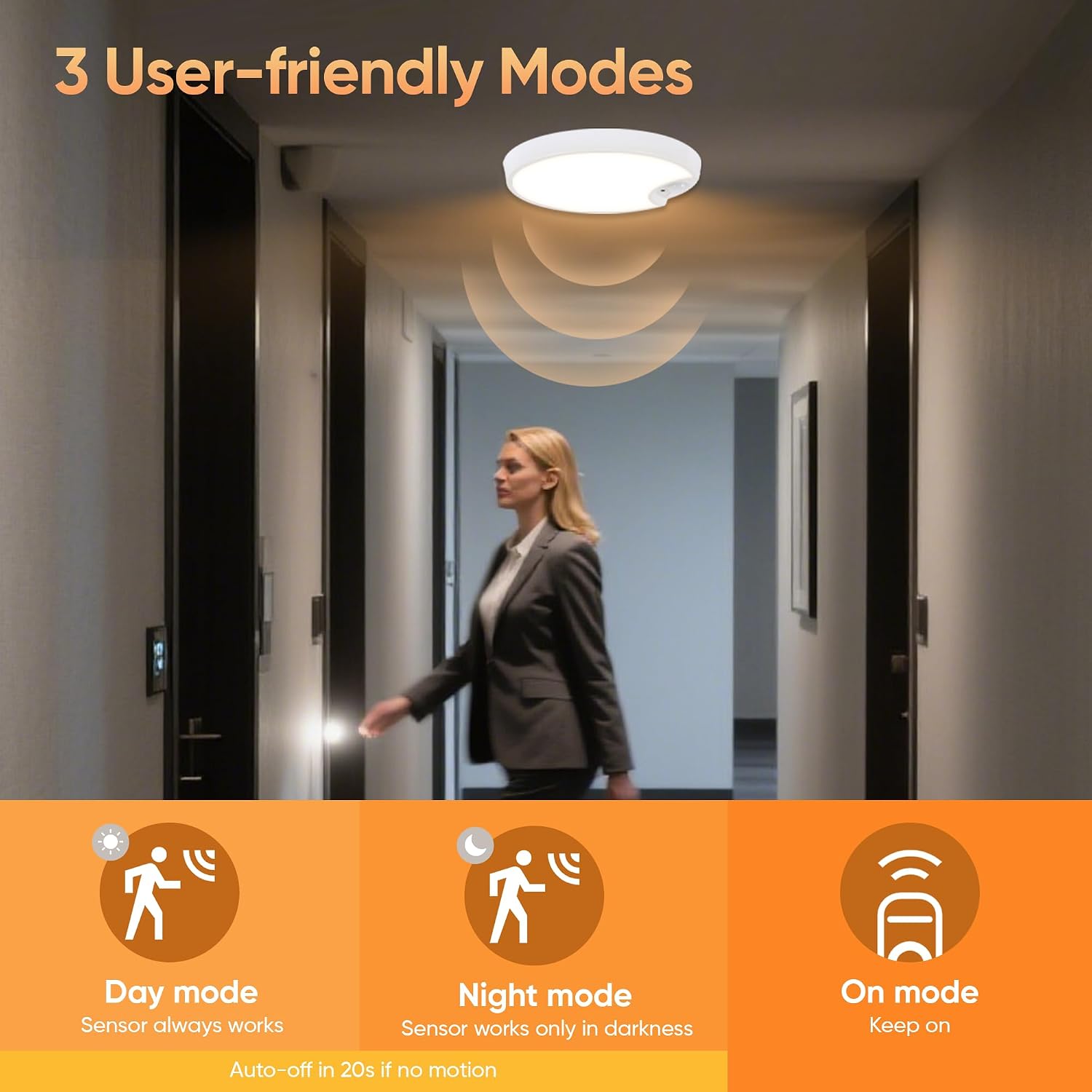 DJBoomy Rechargeable Motion Sensor Ceiling Light: Indoor LED Wireless Ceiling Light with Remote - Cordless Motion Activated Ceiling Lamp with Timer for Closet Hallway Bedroom (Rechargeable)