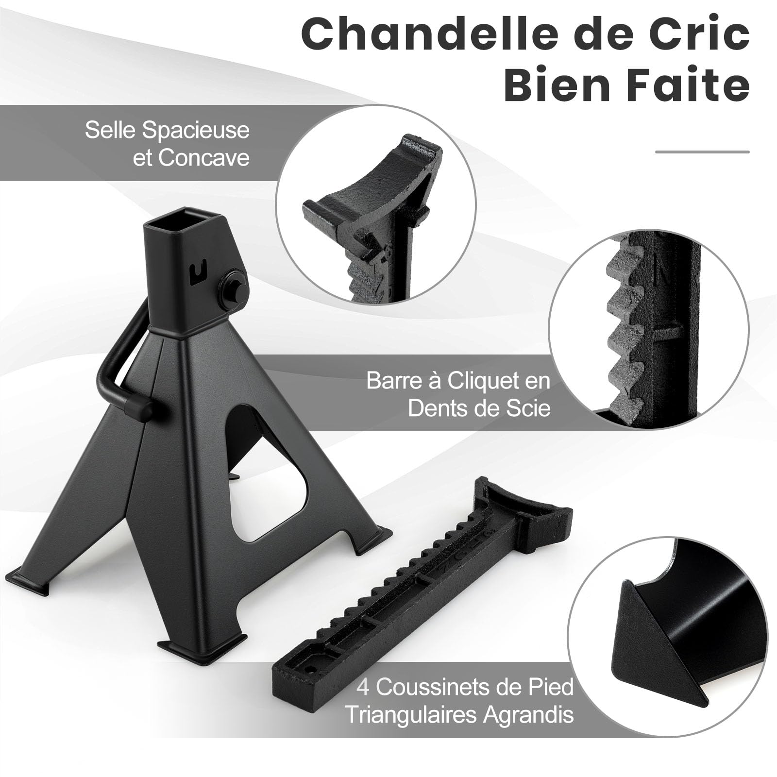 GYMAX Lot de 2 Chandelles Voiture, Capacité Max. 5,896 kg Chacune, Hauteur Réglable 14 Niveaux de 36 à 58,5cm, Verrouillage Sécurisé, Métal Robuste, pour Garage Automobile