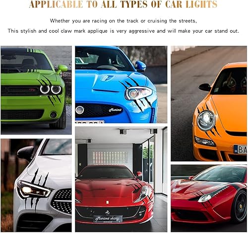 Miniatura 5 de 4 hojas de calcomanías reflectantes para faros delanteros con marcas de garra, calcomanías de automóvil para mujeres y hombres, impermeables y