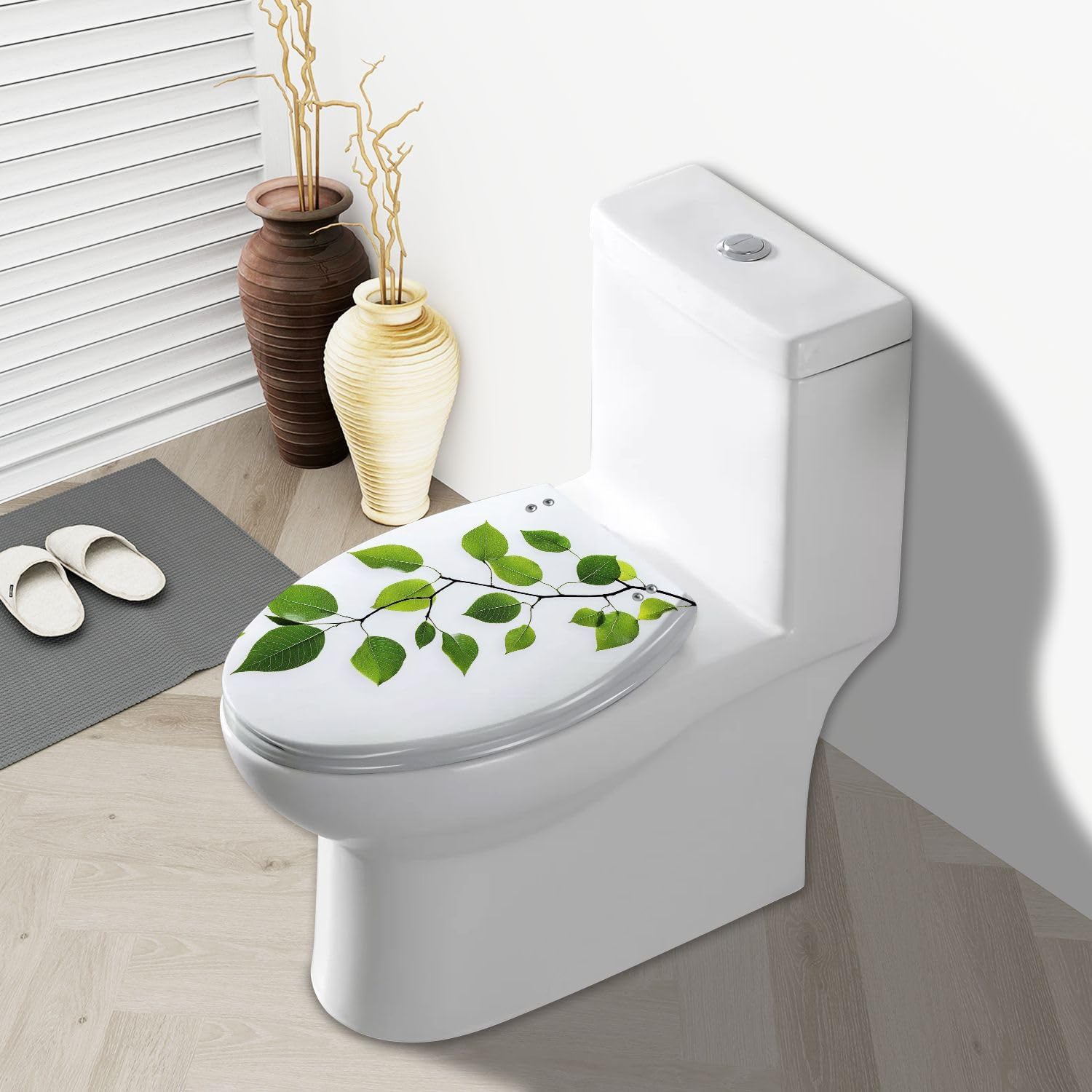 Elongated Toilet Seat Leaf Series Resin Toilet Seat Slow Quiet Close with Quick-Release Hinges Toilet Seat with Cover Easy to Clean Install