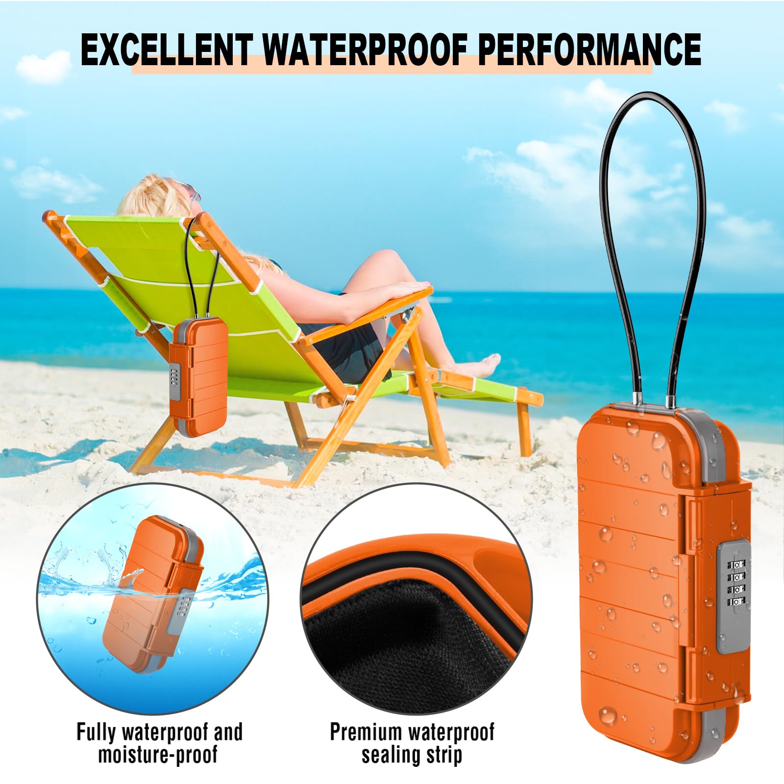 HUANLANG Coffre-fort portable avec serrure à combinaison, mini coffre-fort étanche avec câble métallique amovible pour dortoir, voyage, plage, hôtel, voiture, maison, bureau