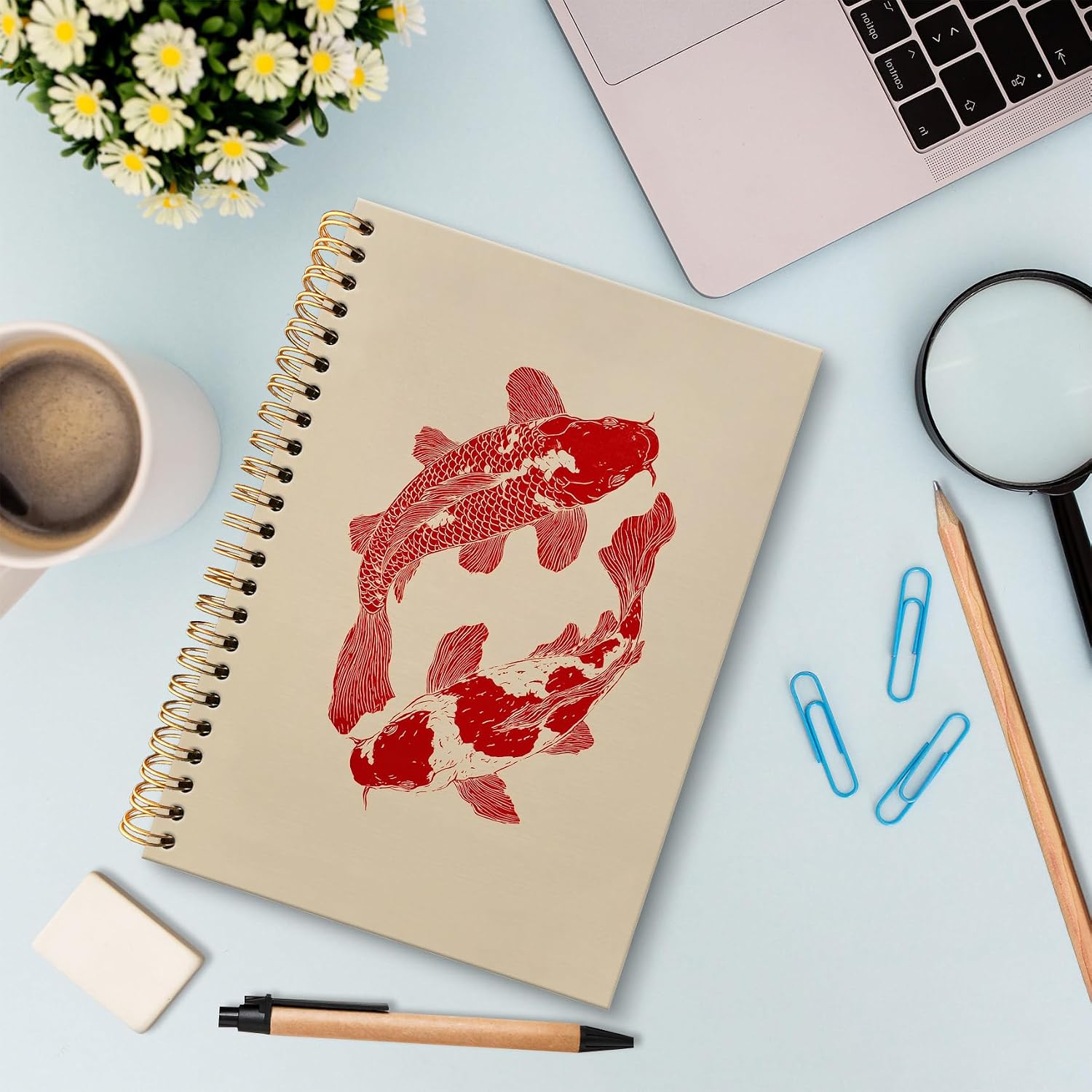 huester Vintage Japanese Red Koi Fish Notebook Journal, Koi Fish Gifts Journal for Women, Japanese Notebooks for Note Taking, Neutral Japandi Fishing Hardcover Spiral Notebook, 5.5x8.3 Inch 1001 HL-Book image 2