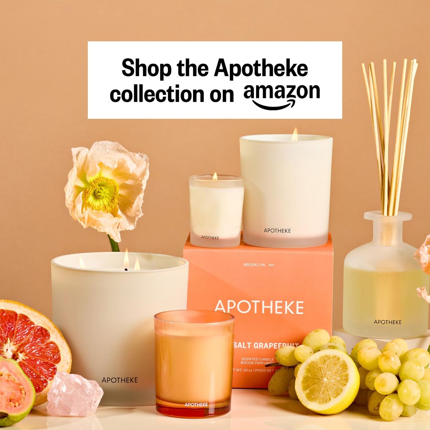 Apotheke Luxury Scented Reed Diffuser for Home, Sea Salt Grapefruit - 6.7 Fl Oz Essential Oil Aromatherapy - 10 Rattan Scent Sticks Room Diffuser - Long-Lasting Fragrance for Bedroom, Home, Bathroom