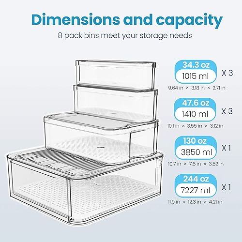 Miniatura 3 de Organizadores y almacenamiento de refrigerador, un contenedor de cajón extraíble transparente y paquete de 7 contenedores organizadores con tapas,