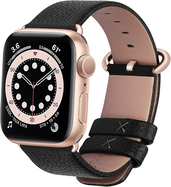 Fullmosa Leather Bands Compatible with Apple Watch Band 42mm 41mm 40mm 38mm for Women Men, Top Grain Genuine Leather Strap for iWatch Series 11/10/9/8/7/6/5/4/3/2/1,SE3/2/1, Black/Rose Gold