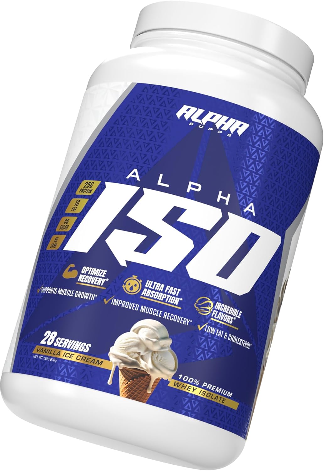 Alpha Supps ISO, Low Carb 100% Whey Protein Isolate Powder, 25 Grams Per Serving, Helps Support Muscle Growth, Low Sugar and Gluten Free (Vanilla Ice Cream, 2 lb)