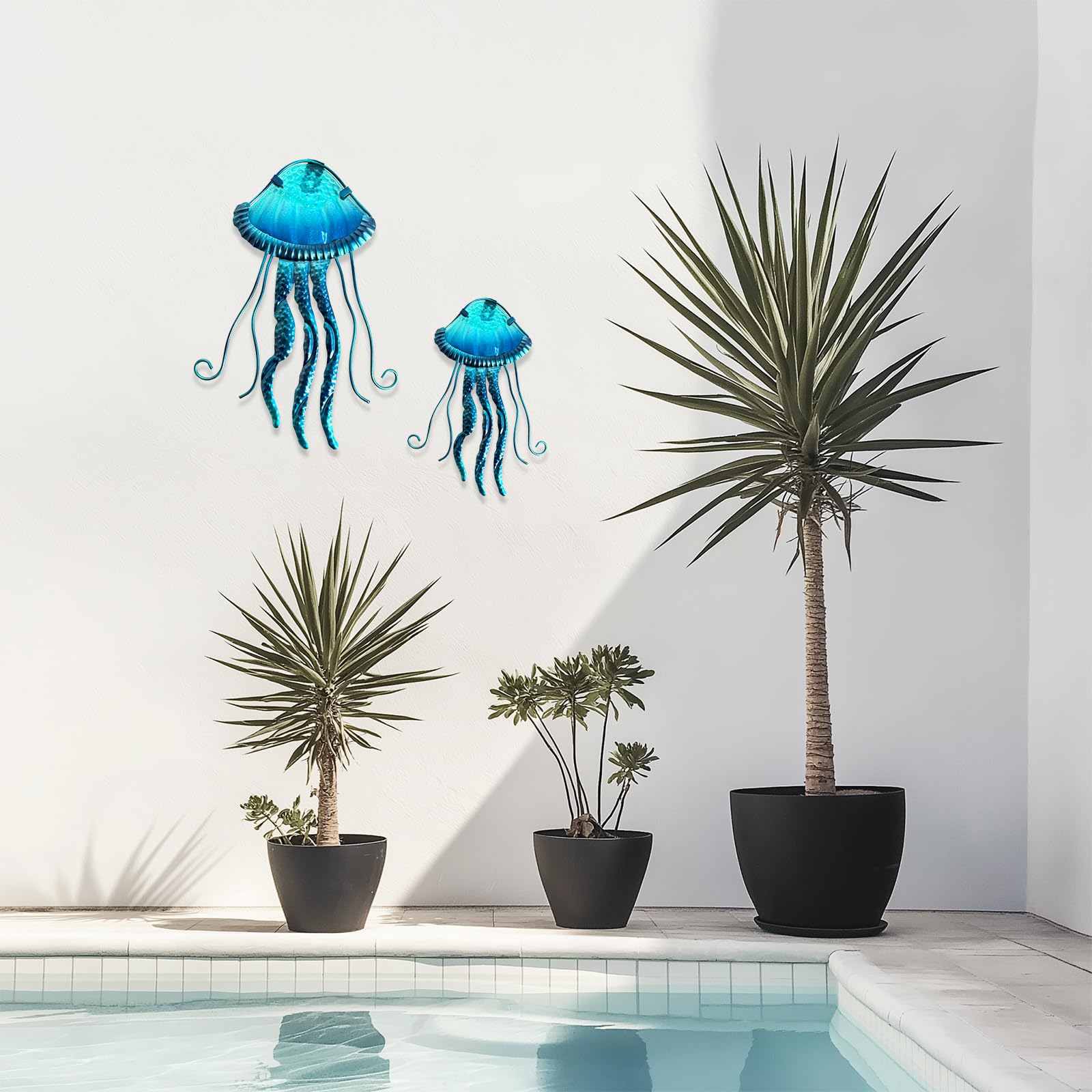 LIFFY Méduse en métal - Décoration murale à suspendre pour la maison, la piscine, la plage, la terrasse, le jardin, la maison (38,1 cm, 25,4 cm)