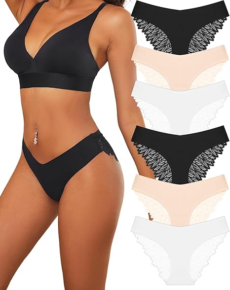 ALL OF ME Lot de 6 Culottes sans Couture Femme Culotte Dentelle Invisible Culottes Confort Slip a La Mode Slips sous-vêtements Féminins Multipack Taille S à XL