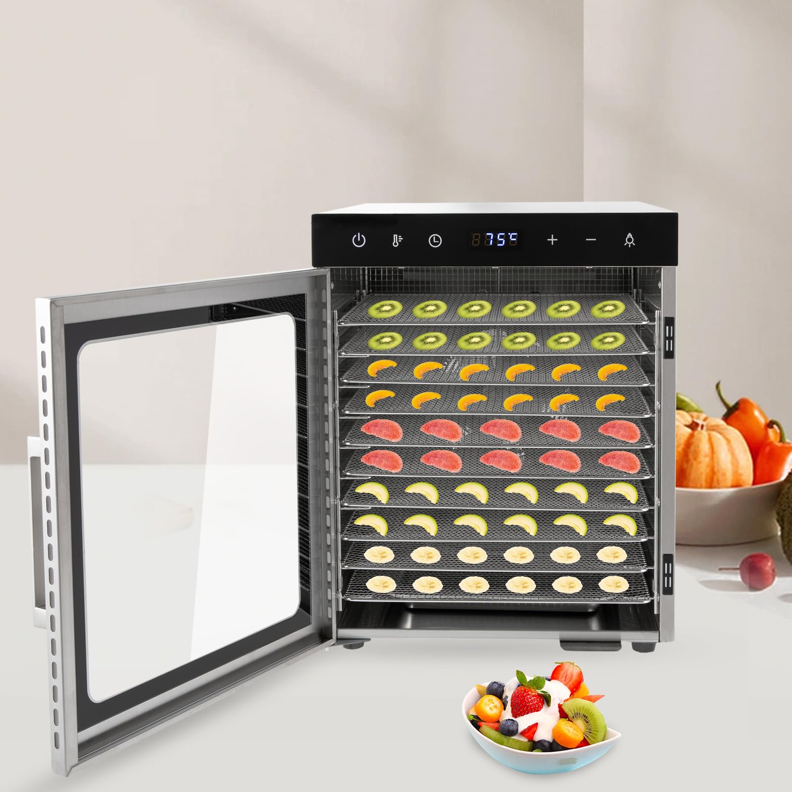 Deshidratador de Alimentos,Desidratadoras de Alimentos,Deshidratador de acero inoxidable, 800 W, secador de congelación, 34,5 x 35 x 43 cm, deshidratador de verduras, secador de frutas