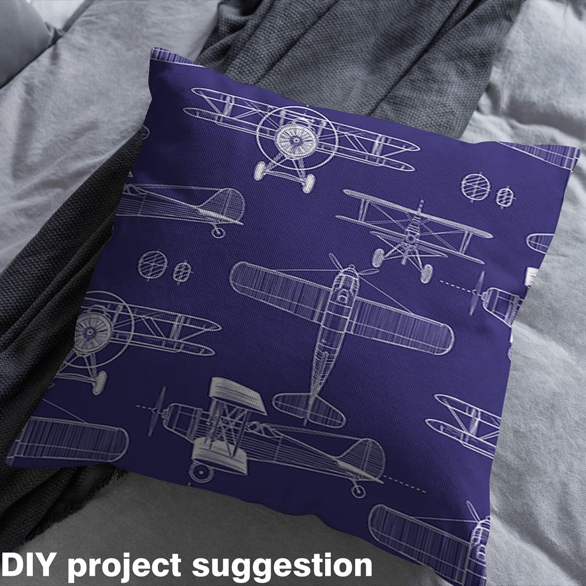 Retro Aircrafts Fabric by The Yard White Lines Modern Airplanes Fabric for Sewing Supplies Geometric Plants Circles Decor Fabric for DIY Upholstery and Home Accents 2 Yards,72" L x 59" W Navy Blue