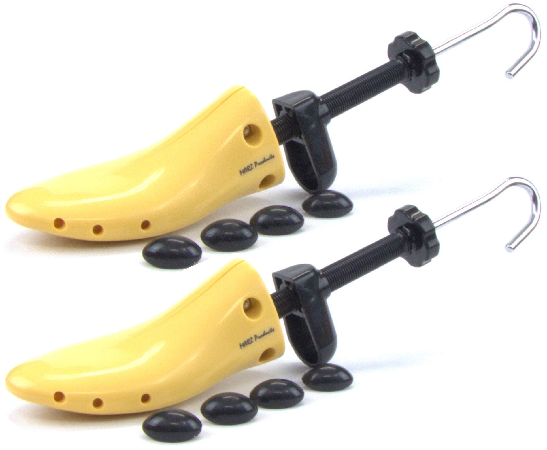 Men's PAIR 2-Way Plastic Shoe Stretcher Shaper, Mens size 6-13 US, (or Womens size 7.5-14), Yellow & Black