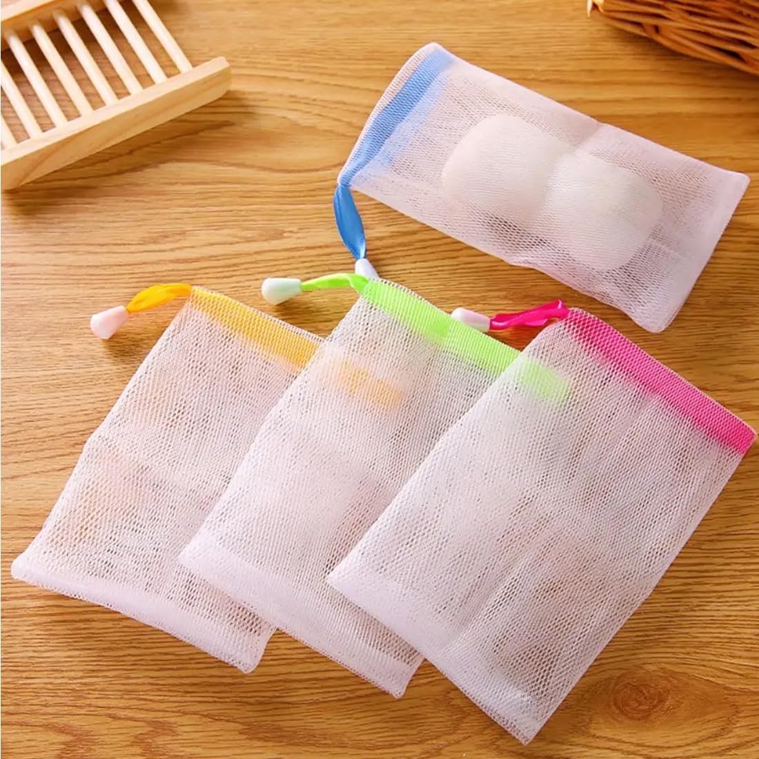 WUSJCOF 8 Piezas Bolsas de Jabón de Nailon, Redes de Limpieza Facial, Bolsas de Malla de Jabón, Redes de Espuma, Bolsas de Exfoliante para Baño, Red de Jabón para el Cuidado del Cuerpo