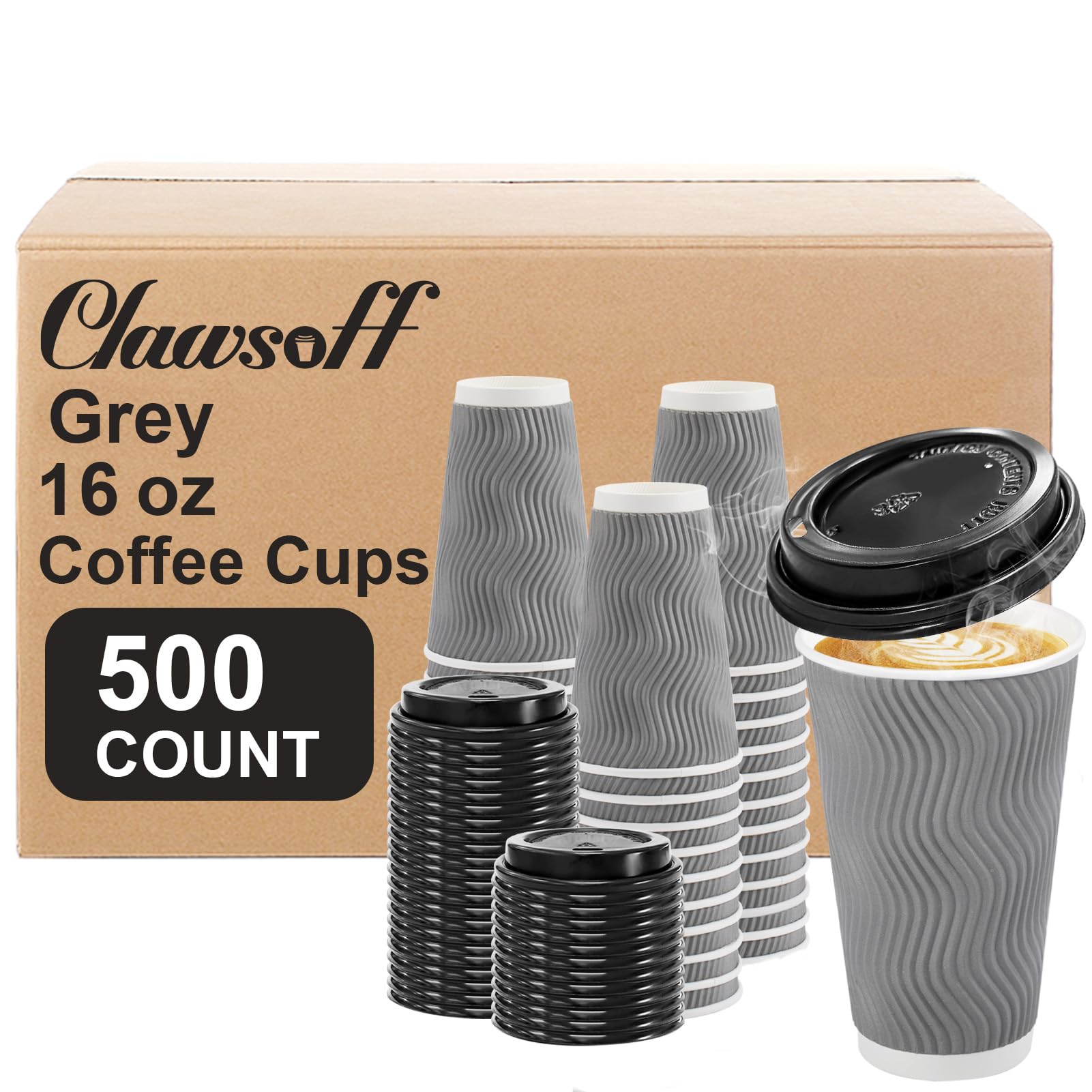 Clawsoff 100 Pack 12 oz Coffee Cups with Lids Disposable Paper Cups Gray — Amazon image 11