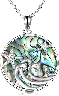 Ocean Wave Necklace for Women Sterling Silver Abalone Ocean Wave Starfish Pendant Ocean Jewelry Gifts for Girls