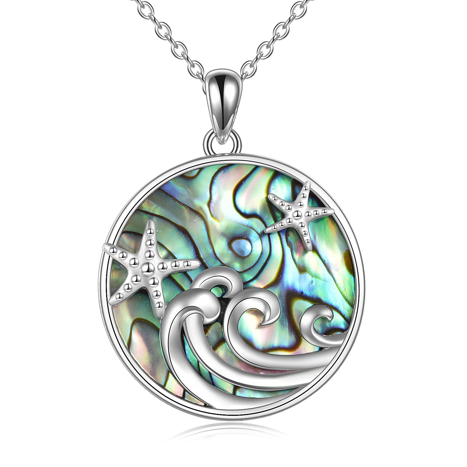 YFN Collar de estrella de mar para mujer, plata de ley, colgante de ola oceánica, regalo para niñas