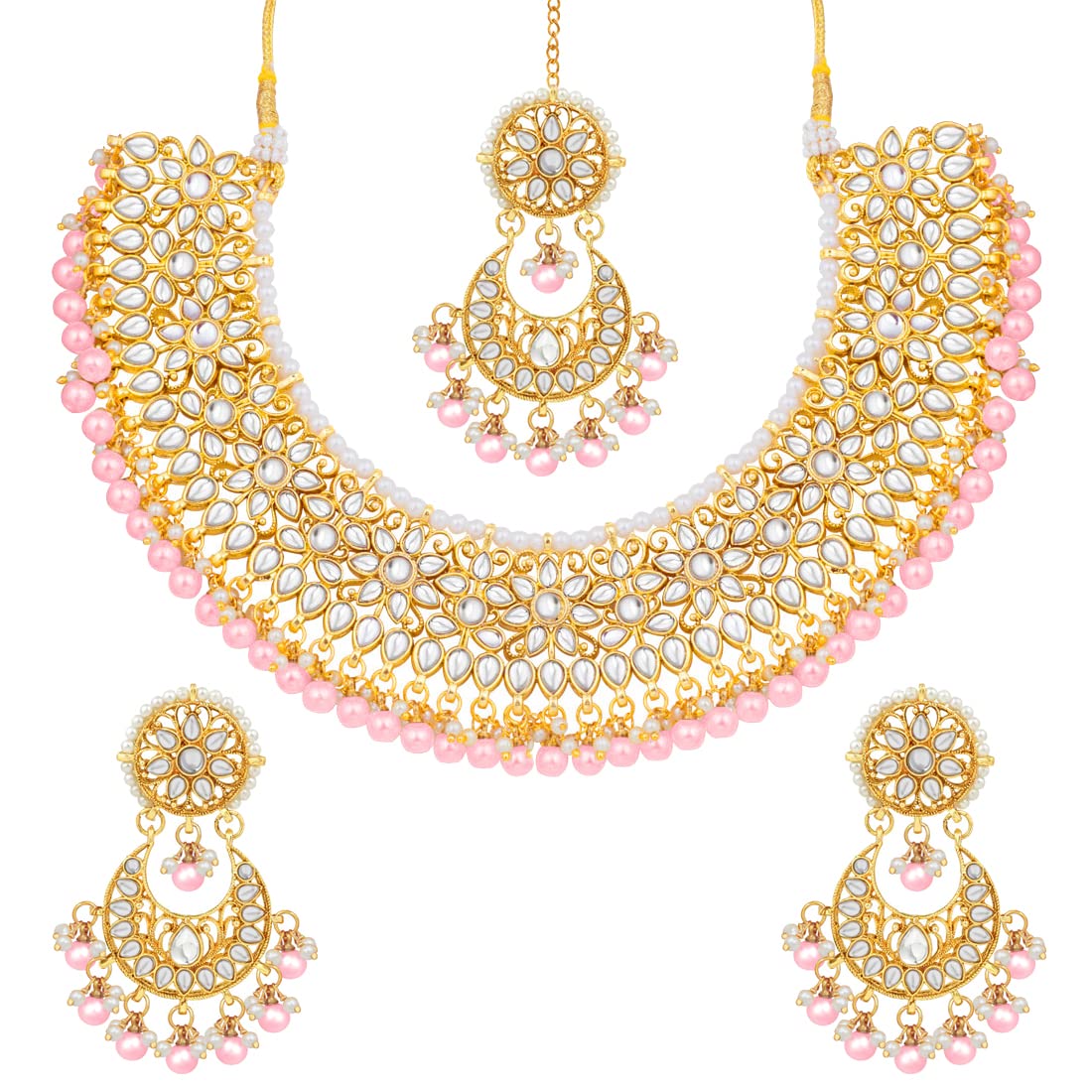 Peora Gold Plated Kundan Choker Necklace Earrings with Maang Tikka Jewellery Set for Women (B09JCDQTJ4) Amazon Price History, Amazon Price Tracker
