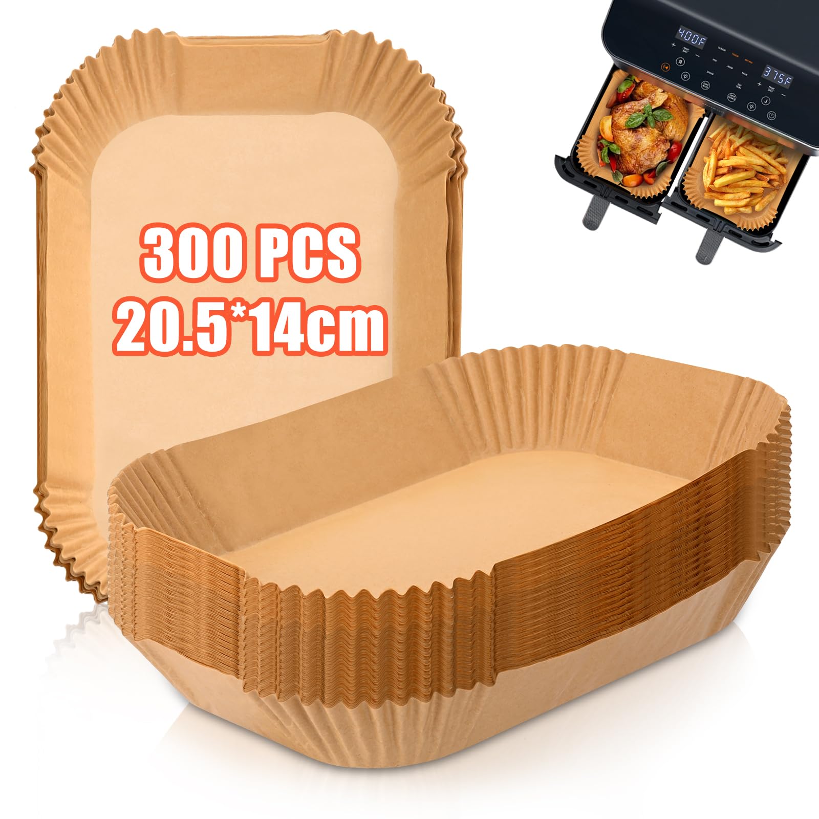 300 Piezas Papel Freidora Aire Doble, 20,5x14cm Rectangular Papel de Horno Accesorios Antiadherente Desechable, Compatible con Cecotec Ninja Cookwise Dual Double Stack Air Fryer