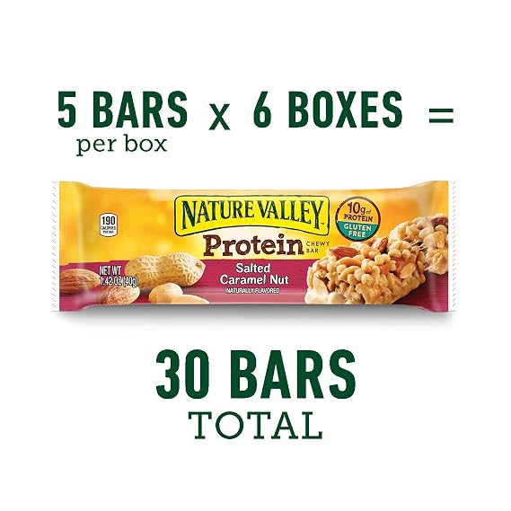 Nature Valley Protein Chewy Bar Gluten Free Salted Caramel Nut,1.42 Ounce Bars, 5 Count, 7.1 Ounce (Pack of 6)