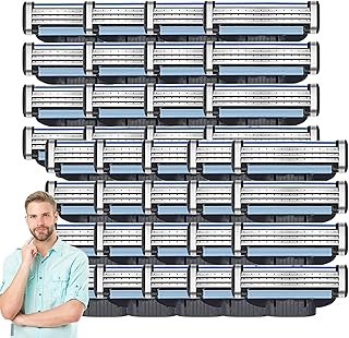 Razor Blades Refills for Mach3, Manual Razor Blades Refills for Gillette Men, Manual Razor Blades Replacement Blades for Gillette, with Dual Lubrication - Precision Cut Stainless Steel Blades