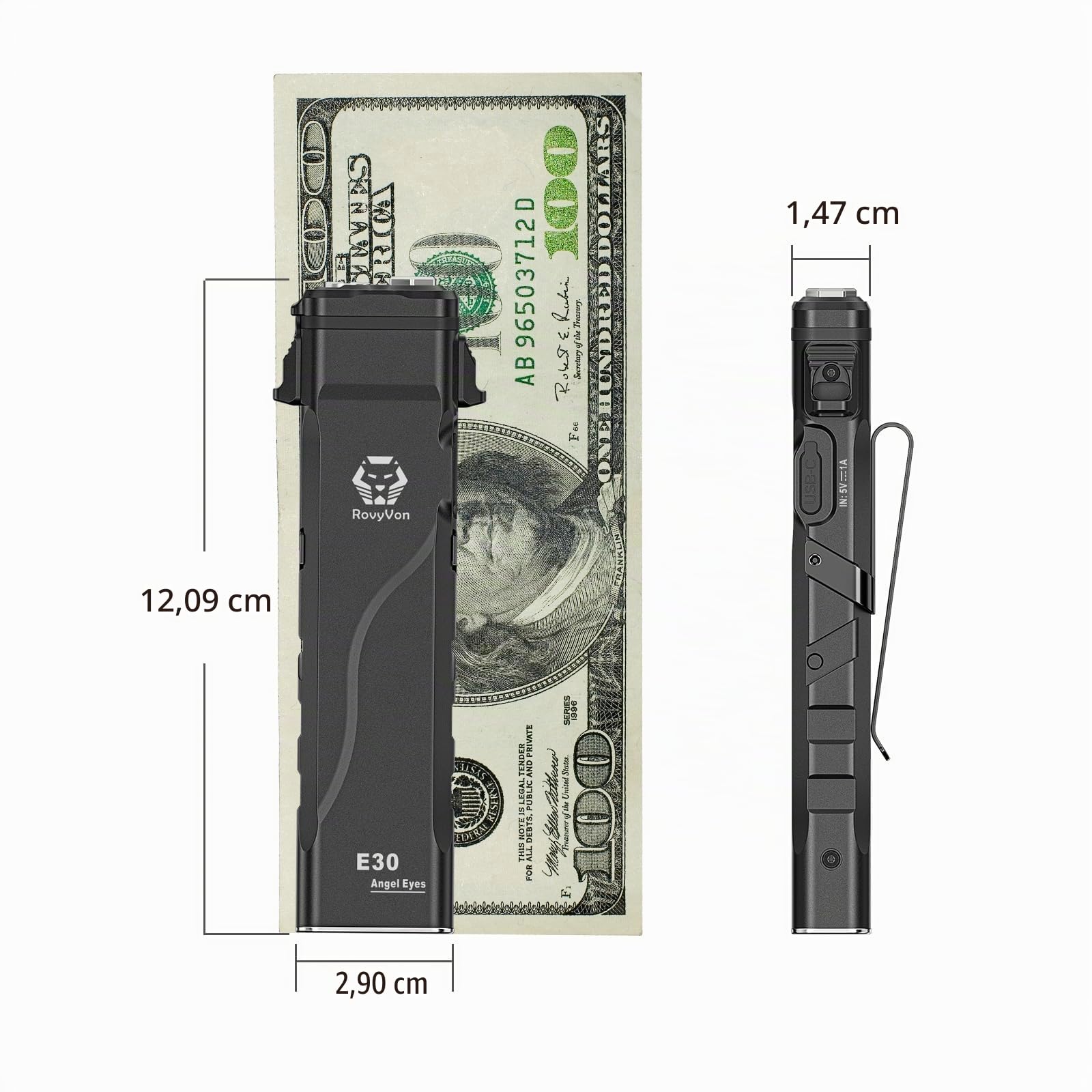 RovyVon Angel Eyes E30 EDC Linterna Plana,Recargable,Baterías de Doble Potencia,Sensor de Proximidad,Potente Linterna de Bolsillo de 2600 Lúmenes,Impermeabile para Senderismo,Exteriores, Emergencia
