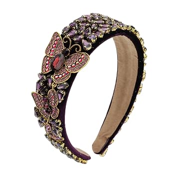 Full Crystal Rhinestone Butterfly Headband for Women Wide Decoratie Chic Sparkling Luxury Hairband Hair Side Accessories H1107-purple