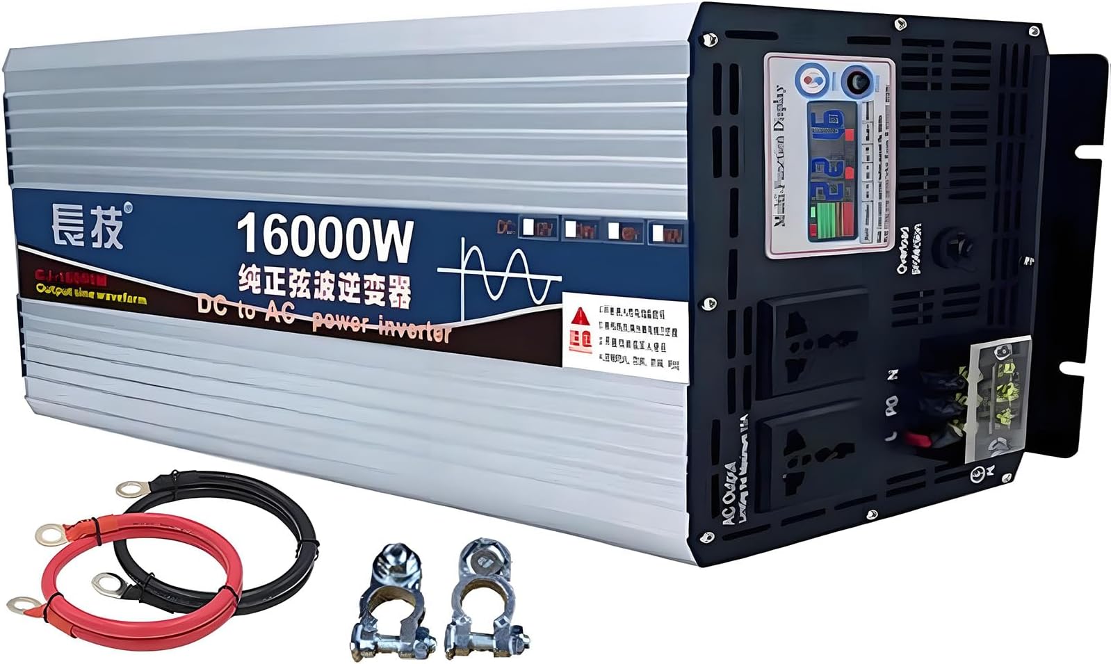 Upgraded high Power 6000W 8000W 10000W 12000W 16000W Pure Sine Wave Power Inverter 12V 24V 48V DC to 110V 220V AC Converter with LED Display for Car/RV Home Solar System(16000W,24vto110V)