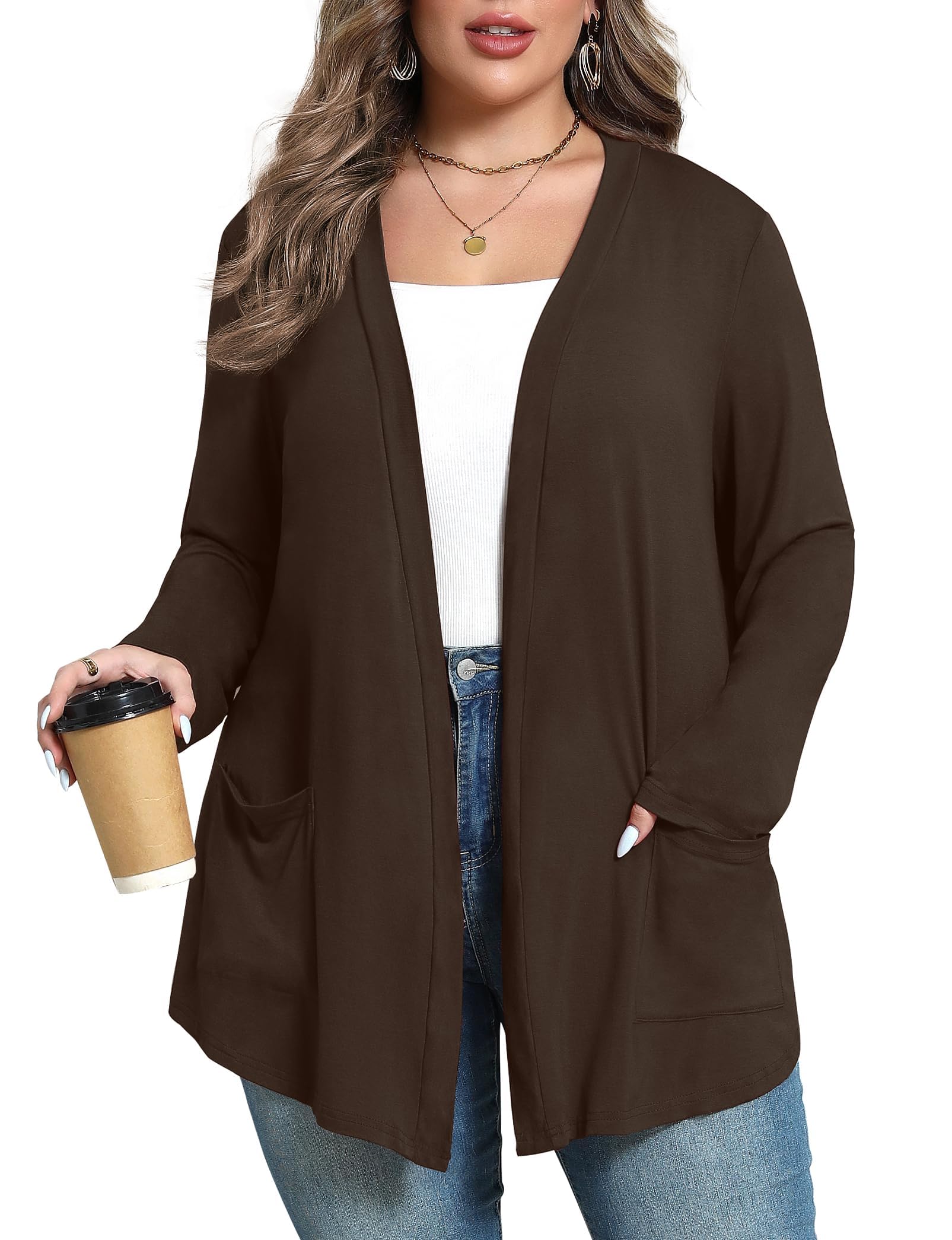 Plus Size Lightweight Cardigan for Women Soft with Pockets 1X-5X
