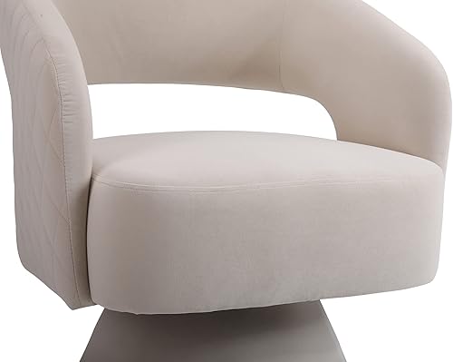 Miniatura 7 de SSLine Silla giratoria con diseño de barril, moderna silla tapizada para sala de estar, cómodo sofá individual de terciopelo con respaldo abierto y
