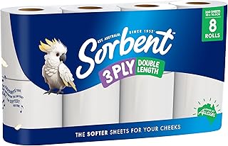 Sorbent 3PLY Double Length Toilet Paper - 8 Pack