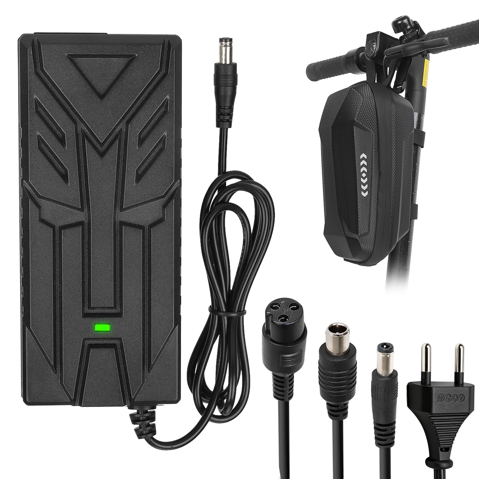 Cargador Patinete Electrico,42V 2A Cargador Patinete Xiaomi,36V Carrgador Universal baterías Litio con 3 Conectores,Carga rápida para Hoverboard,E-Bike,Scooter+2L Bolsa Impermeable