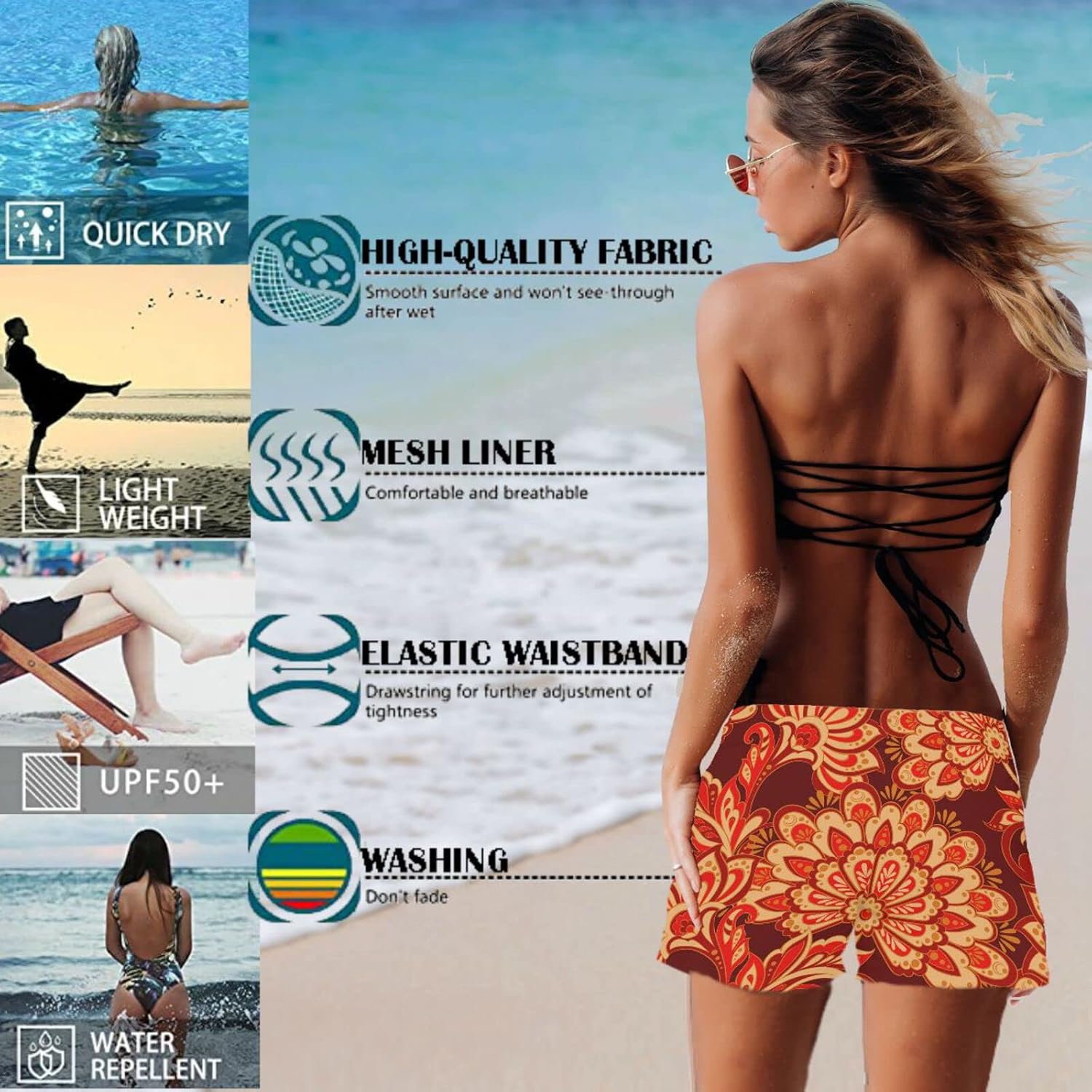 visesunny Women's Board Shorts Floral Beach Swim Shorts Swim Trunks