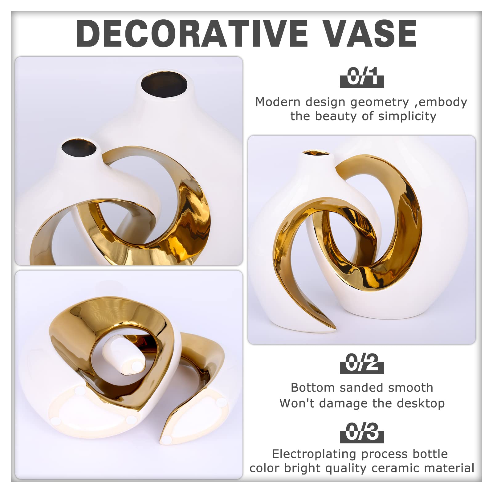 keramische Vase Dekor 2pcs Set, Moderne böhmische Dekoration, Weiß und Gold skandinavischen minimalistischen Stil Raumdekoration, geeignet für Tisch Centerpiece, Bücherregal, Kamin Home Decor(W+G)
