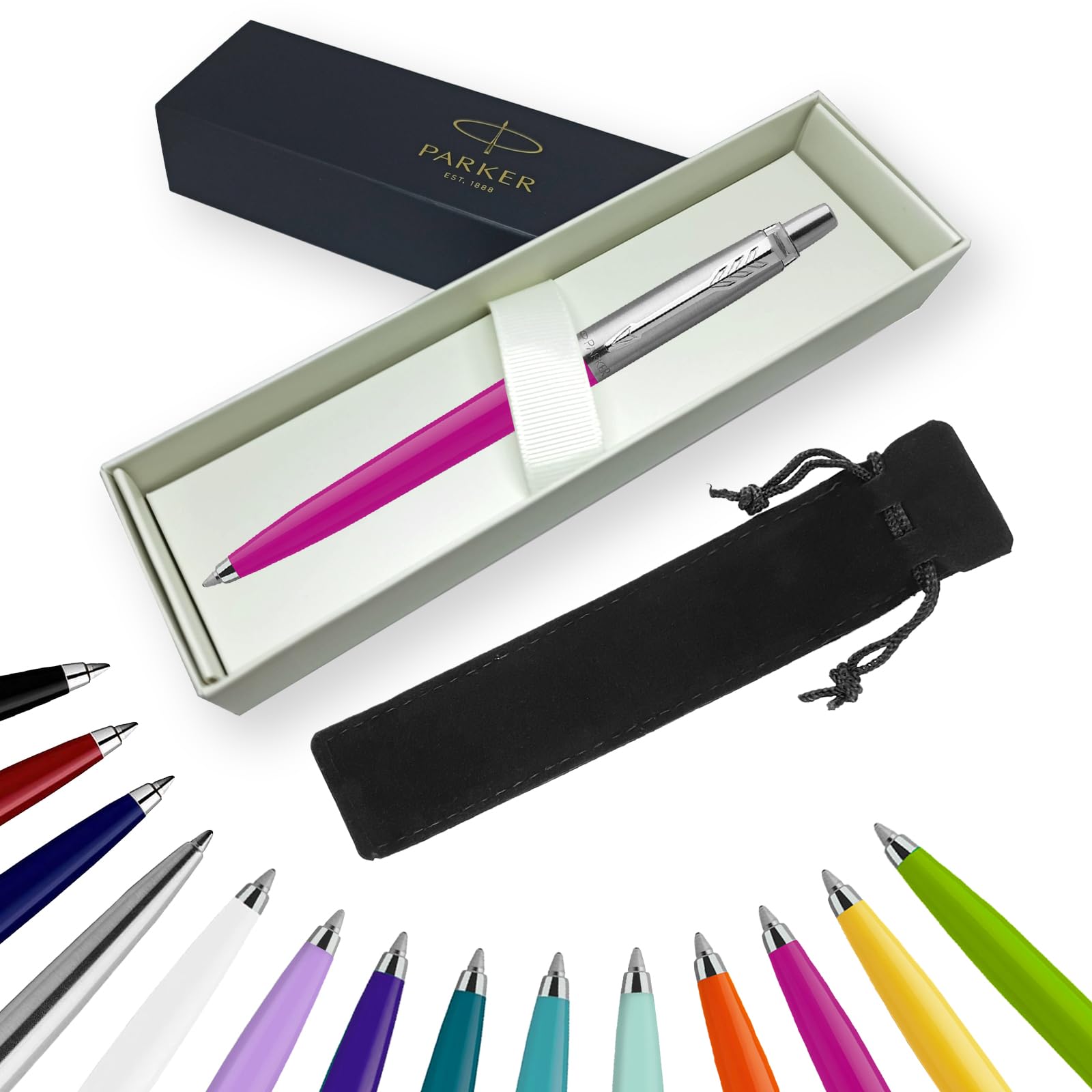 Parker Jotter Ballpoint Pen Handwriting Pens & Stationery Supplies - Ideal for Birthdays/Anniversaries Can be Engraved! (Without Engraving, Magenta, Ribbon Gift Box)