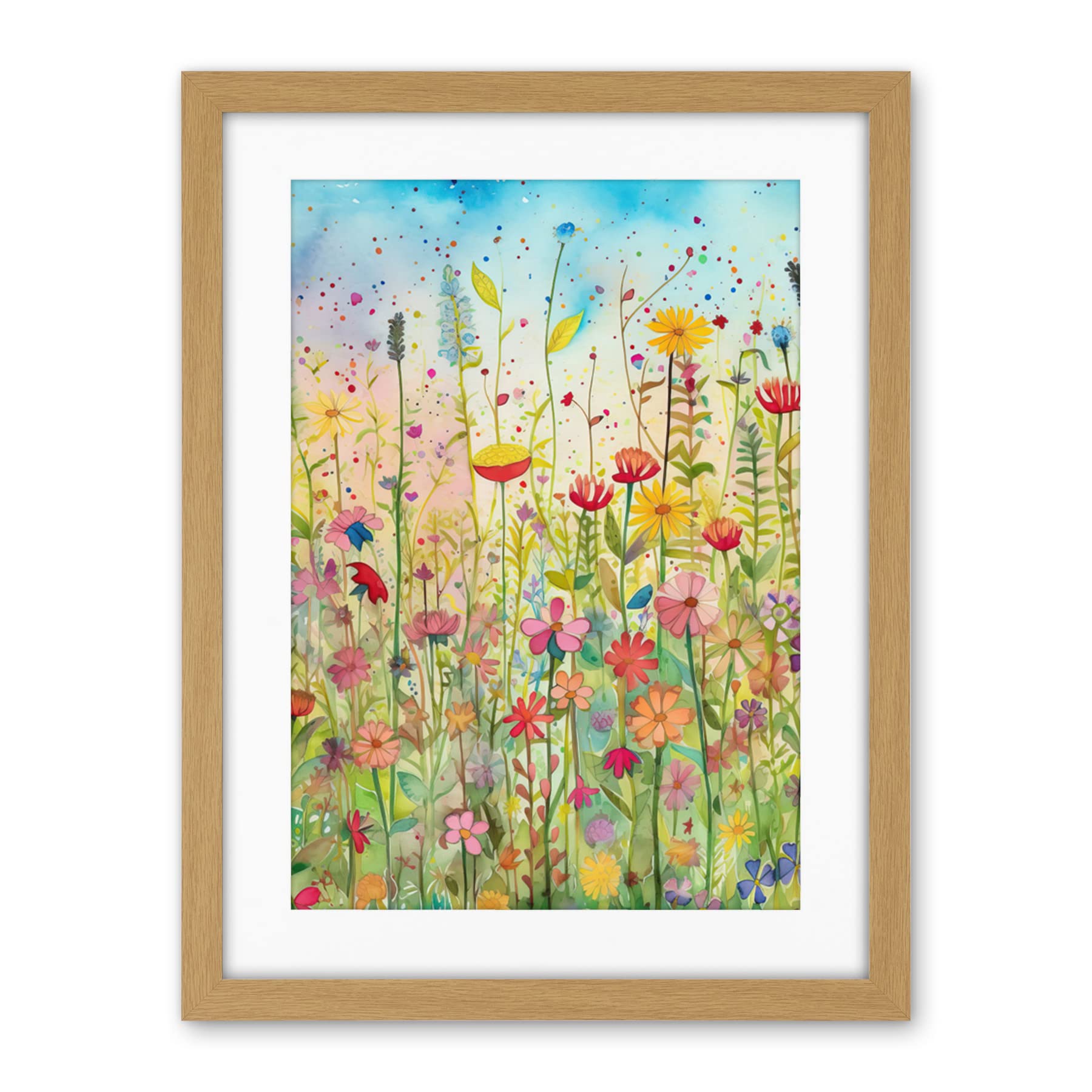 Artery8 Summer Wild Flower Blossom Meadow Folk Art Artwork Framed Wall Art Print 18X24 Inch