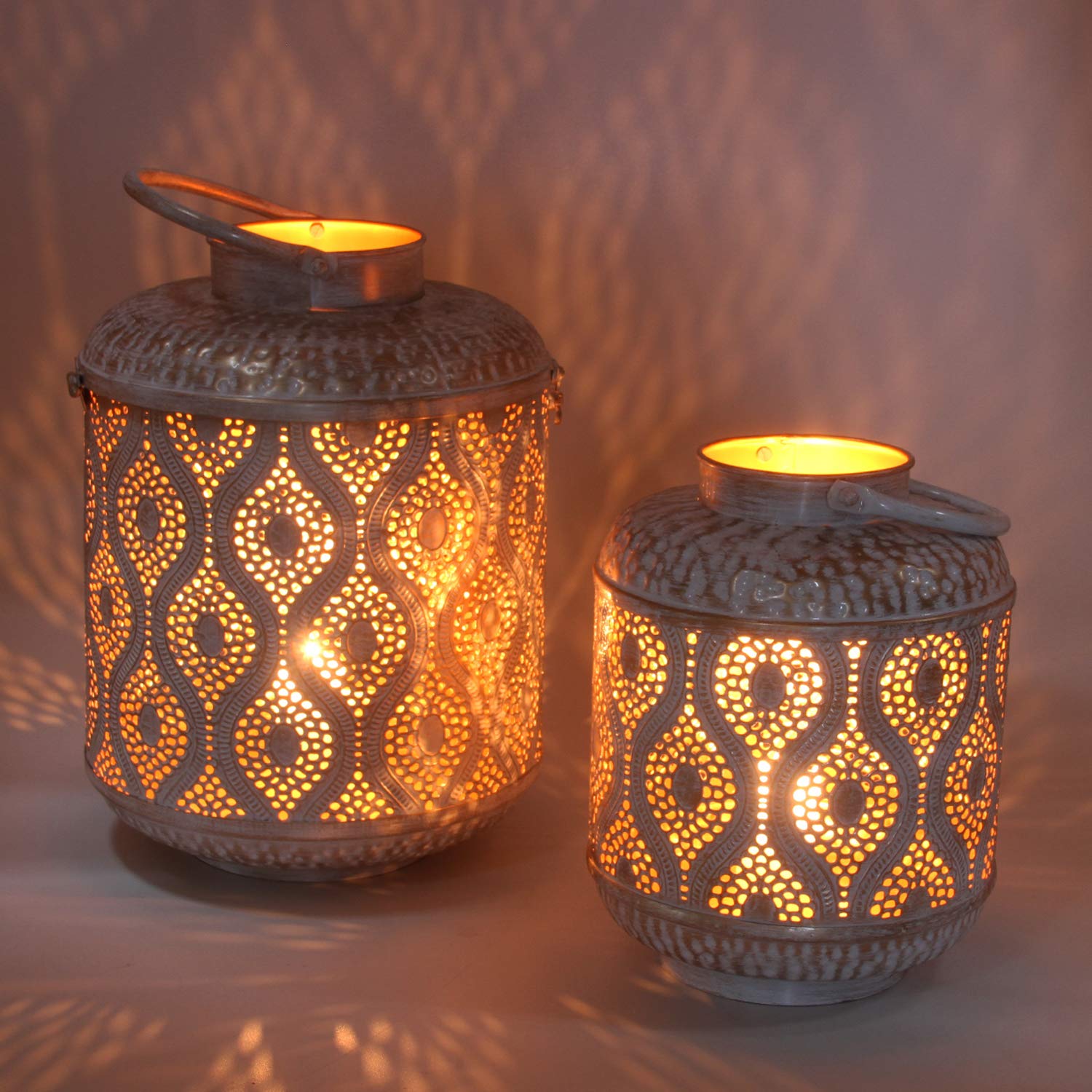 Orientalische Laterne Suraya im 2er Set in Shabby Chic Weiss Gold aus Metall Marokkanisches Windlicht stehend & hängend Tischlaterne für Ostern Muttertag Hochzeit Feier Dekoration IRL5020